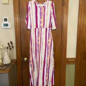 Jules & James Striped Multicolor Soft Maxi Dress w/Pockets, Size Large